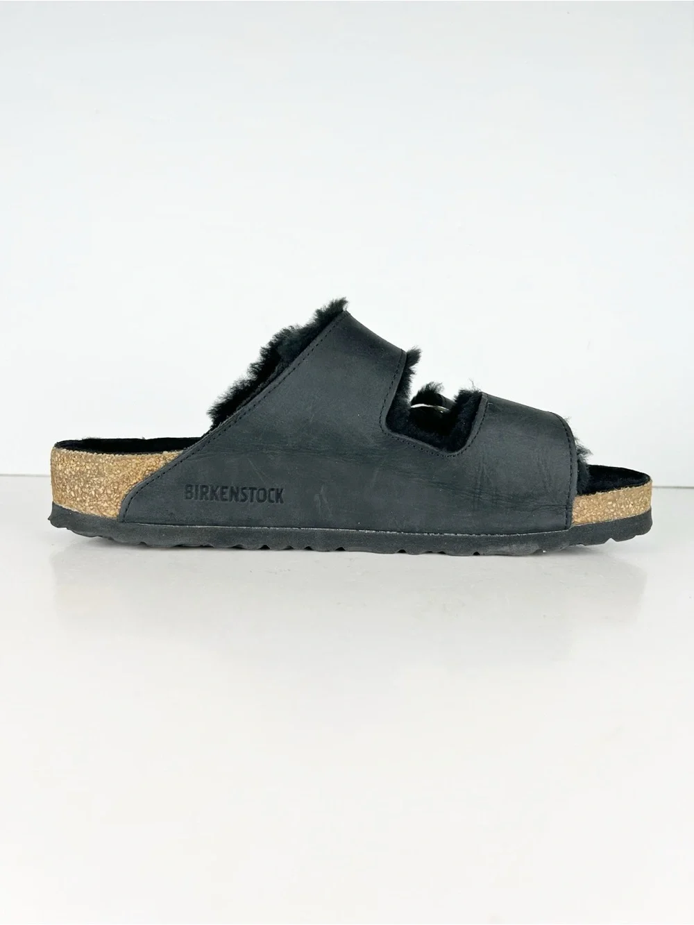 Birkenstock Arizona Big Buckle Shearling Black Two Strap Sandals EU 39 US 8